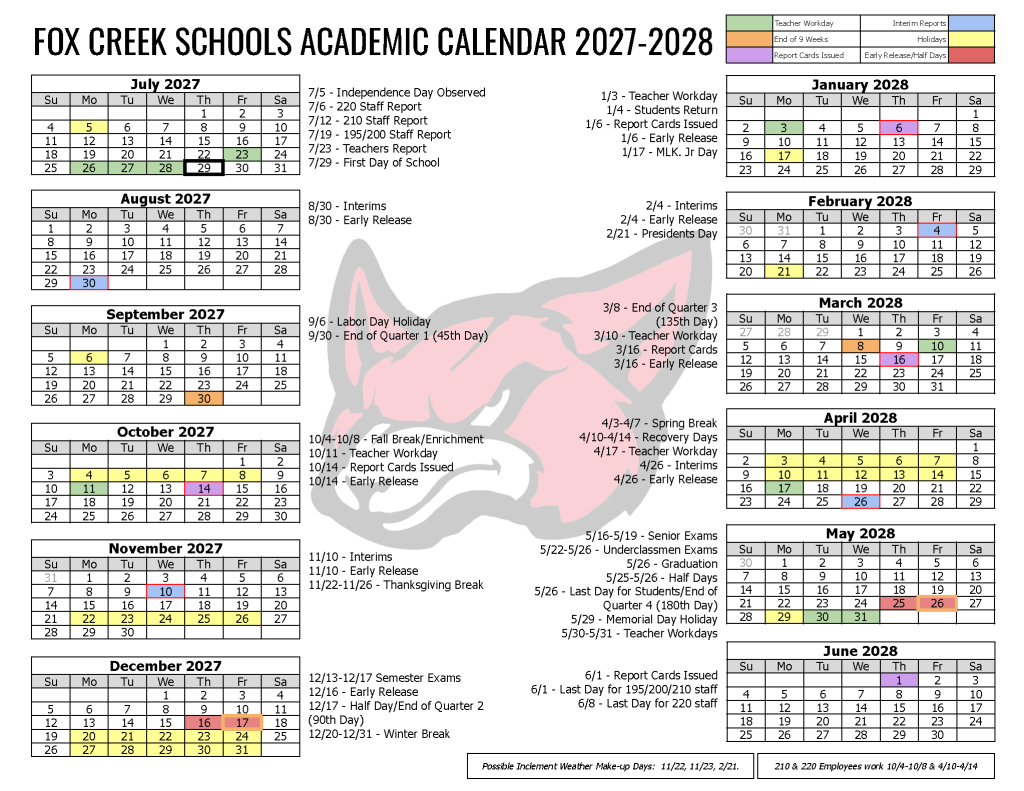 FC Schools Academic Calendar